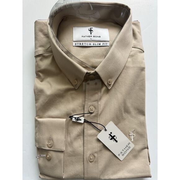 FATHER SONS Super Slim Stretch plain Beige Long Sleeve Large Dark - Picture 2 of 3